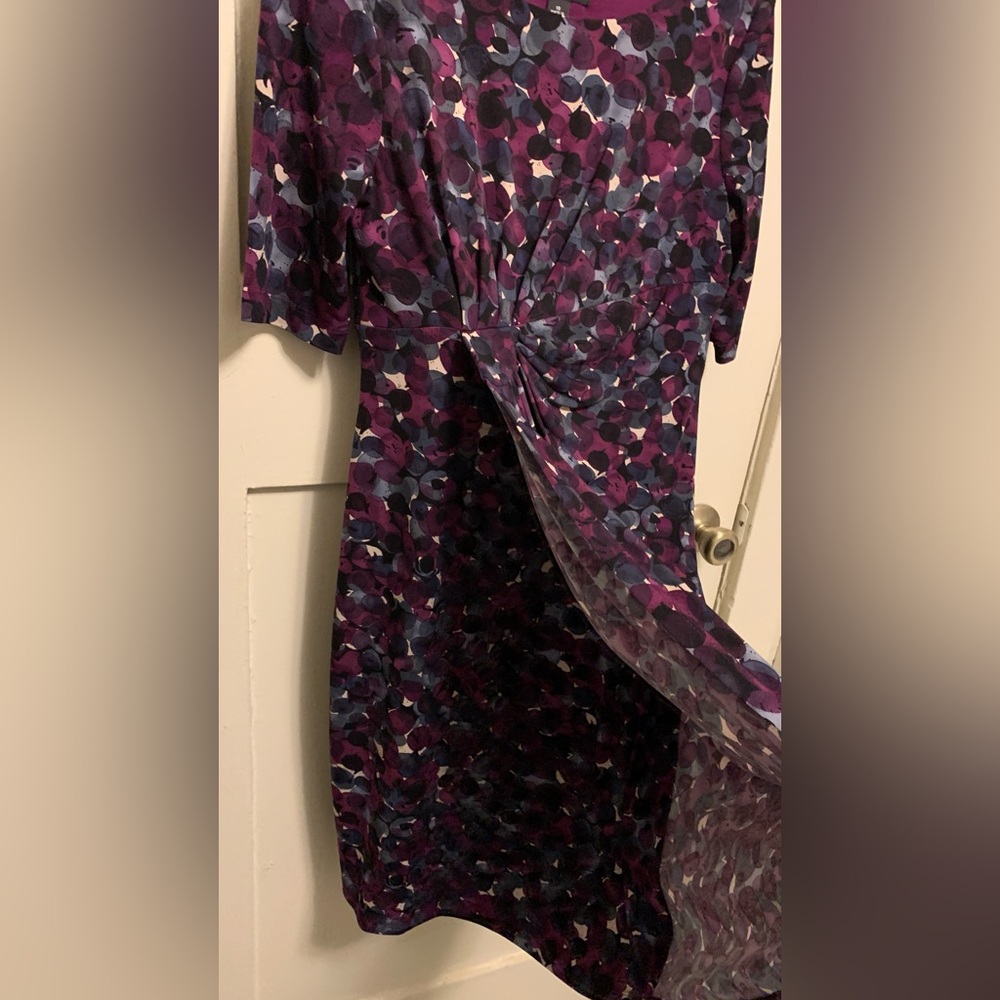 Connected Apparel elbow sleeve dress lined bodice multicolor pleated overlay - Picture 5 of 8